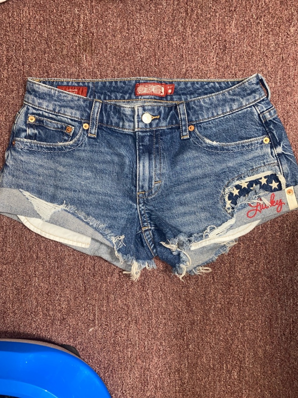 Lucky Brand Distressed Denim Shorts with Star Patch - Blue